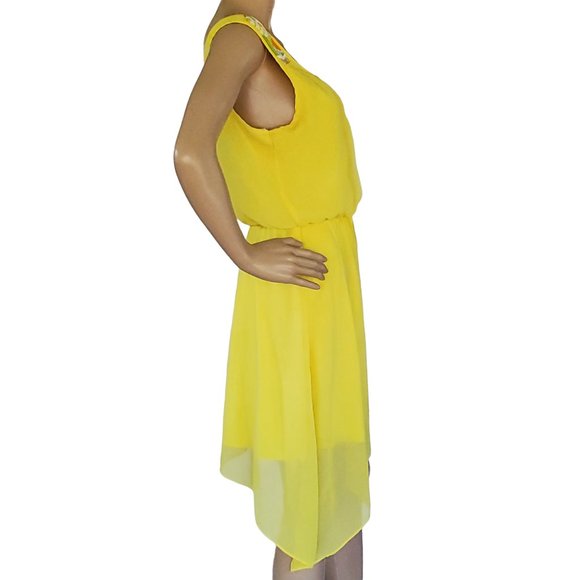 Yellow Beaded Sleeveless Sundress Women's Medium Lined Flared City Triangle - Picture 9 of 11